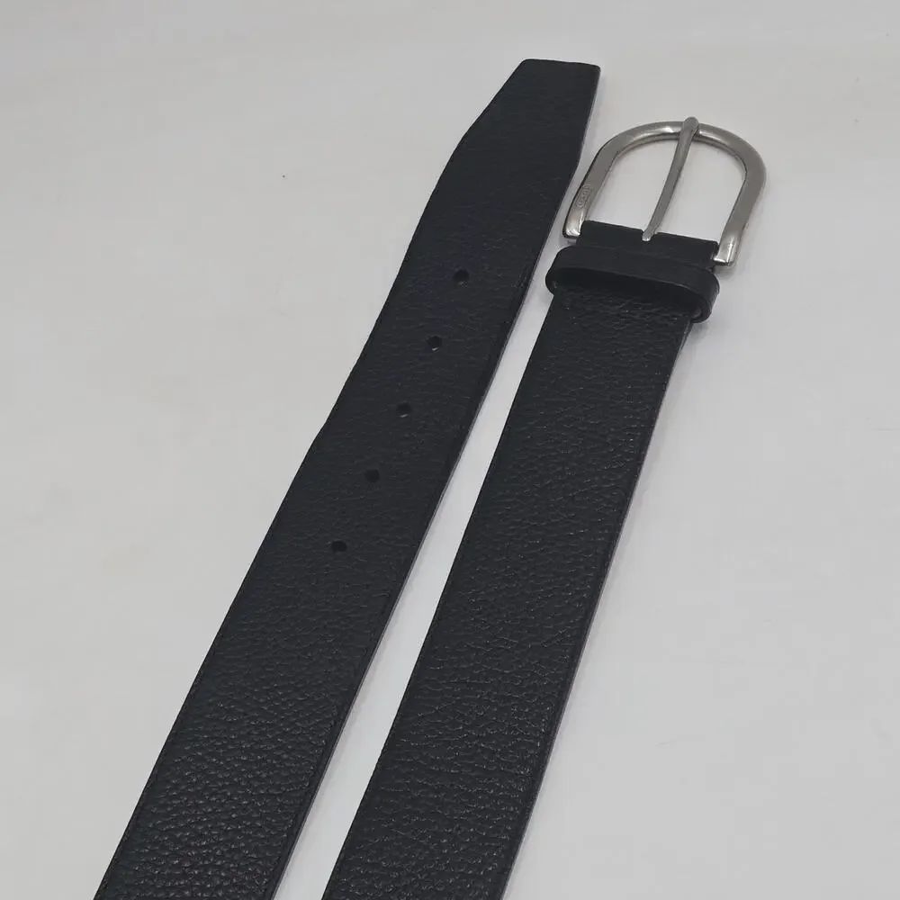 COACH Mens Black Pebbled Leather Silver Buckle Belt Logo Size 32 Fits 30-34